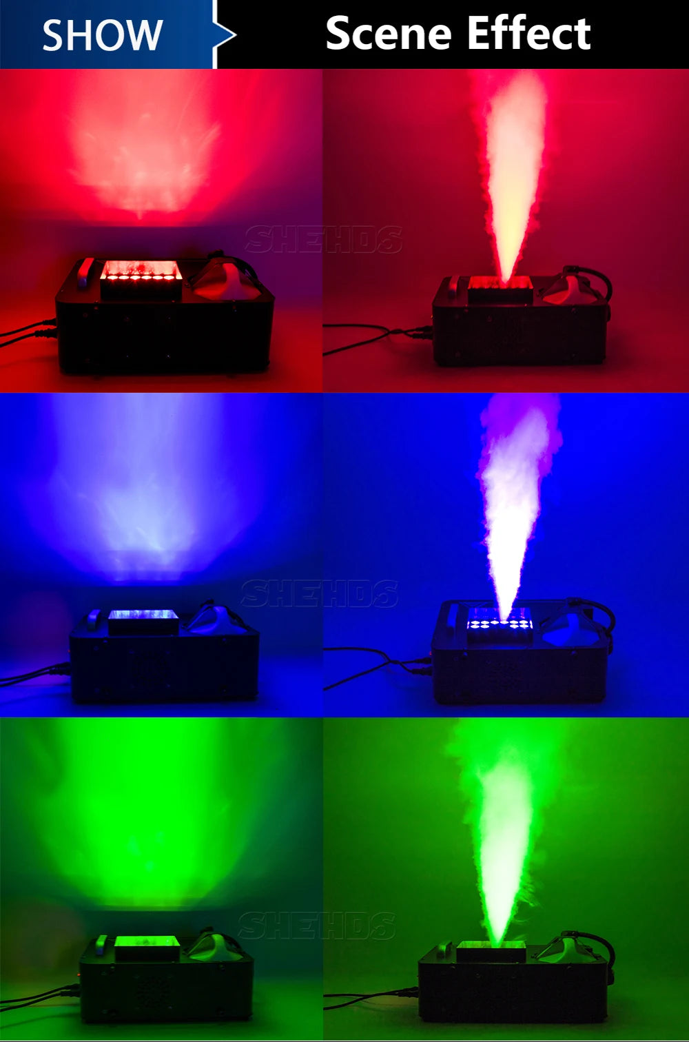 SHEHDS 2pcs 1500W Fog Machine LED 24x9W RGB 3in1 Vertical Somke Machine Special effects Spray Fogger equipment for Disco KTV