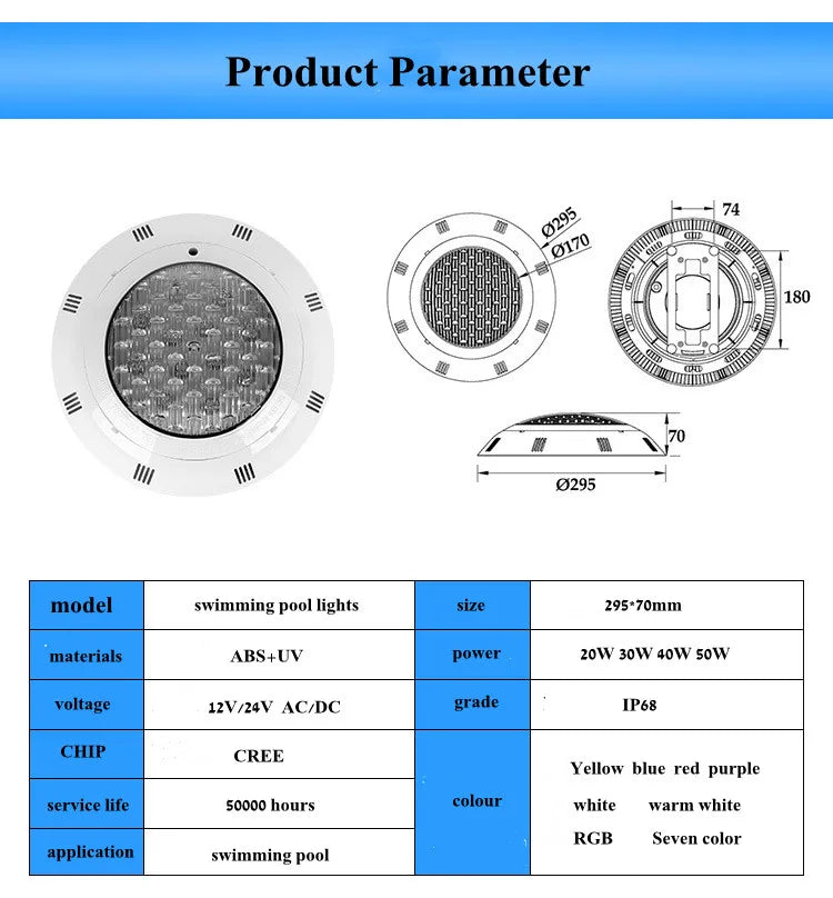 Remote Control LED Underwater Swimming Pool Light