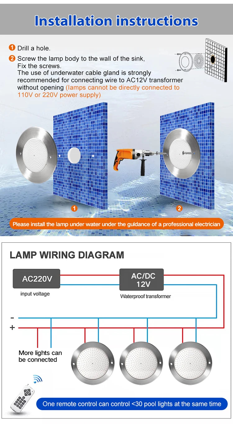 Smart RGB LED Underwater Swimming Pool Light 12V