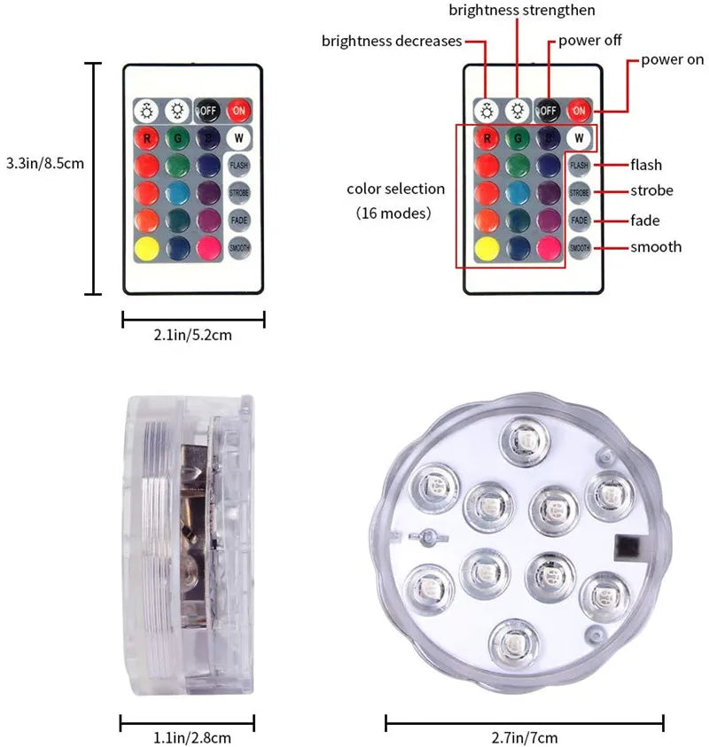 10 LEDs RGB Submersible Light