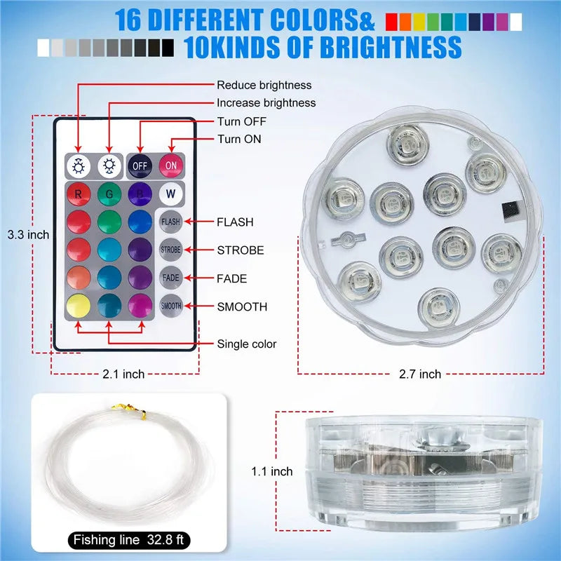 10 LEDs RGB Submersible Light