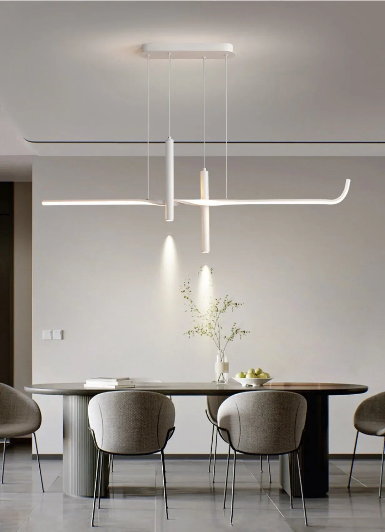 Modern Linear LED Chandelier with Adjustable Spotlights