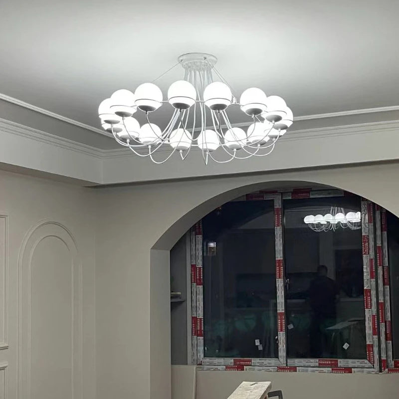 Simple White Glass Ball Chandelier