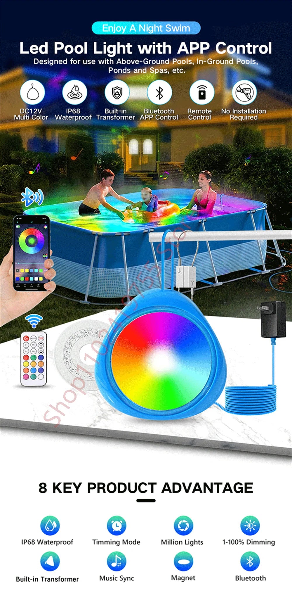 Smart RGB LED Underwater Pool Light 12W–25W