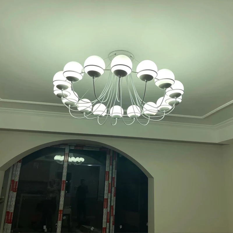 Simple White Glass Ball Chandelier