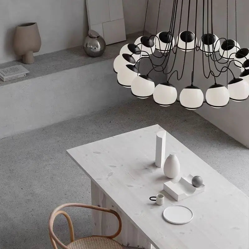 Simple White Glass Ball Chandelier