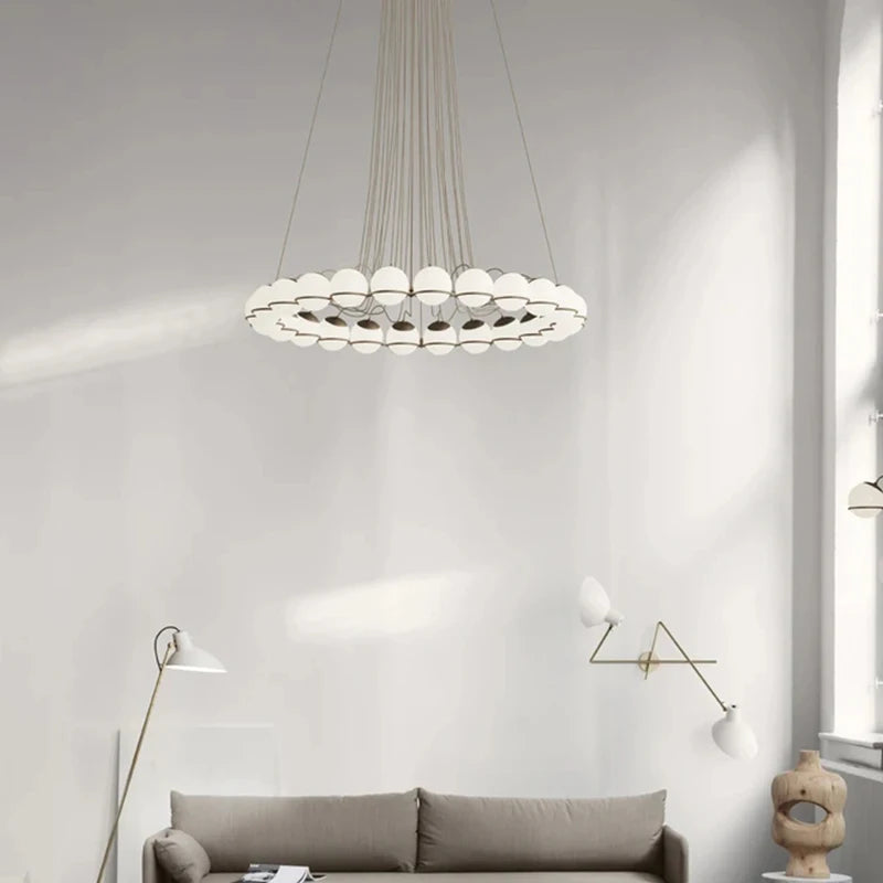 Simple White Glass Ball Chandelier