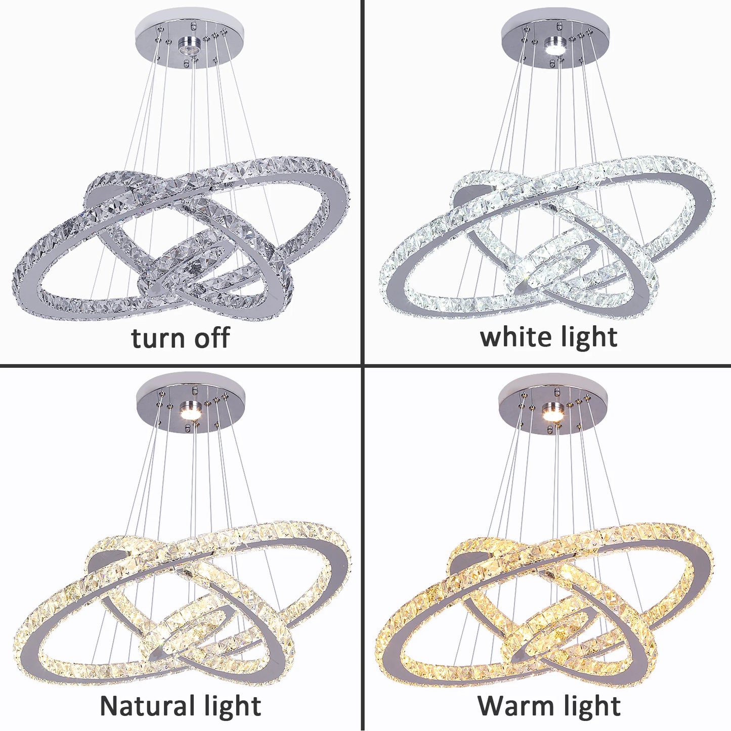 Luxury Three-Ring Crystal LED Kitchen Light with Adjustable Color Modes