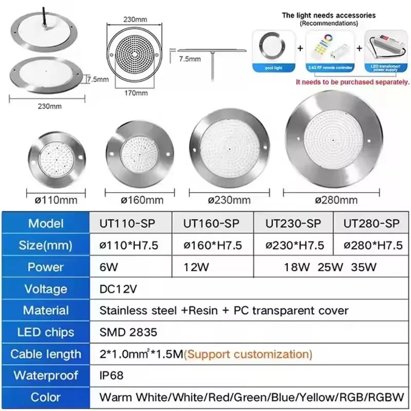 Smart RGB LED Underwater Swimming Pool Light 12V