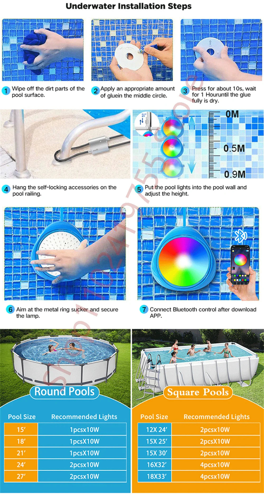 Smart RGB LED Underwater Pool Light 12W–25W