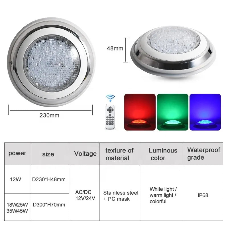 Stainless Steel RGB LED Underwater Pool Light 12V