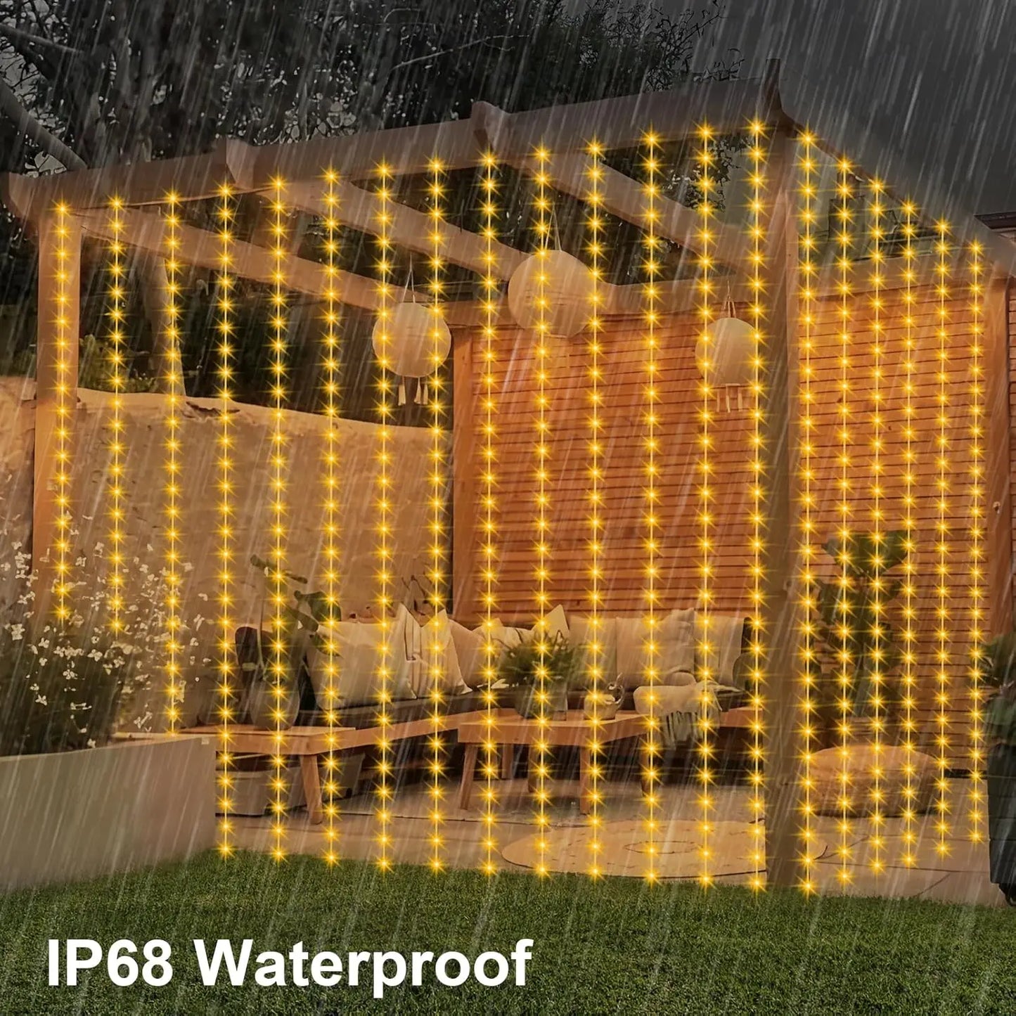 Smart LED Curtain Lights, 3mx3m 300Leds USB String Lights with Bluetooth App Timer, Music Sync Christmas Curtain String Outdoo