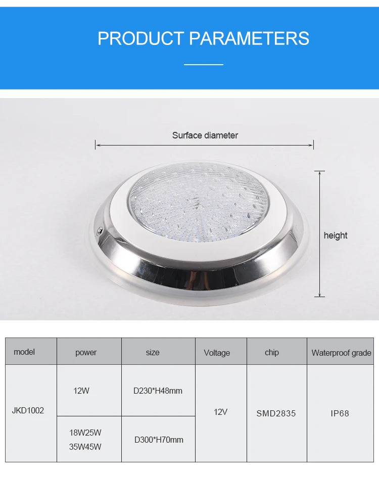 Stainless Steel RGB LED Underwater Pool Light 12V
