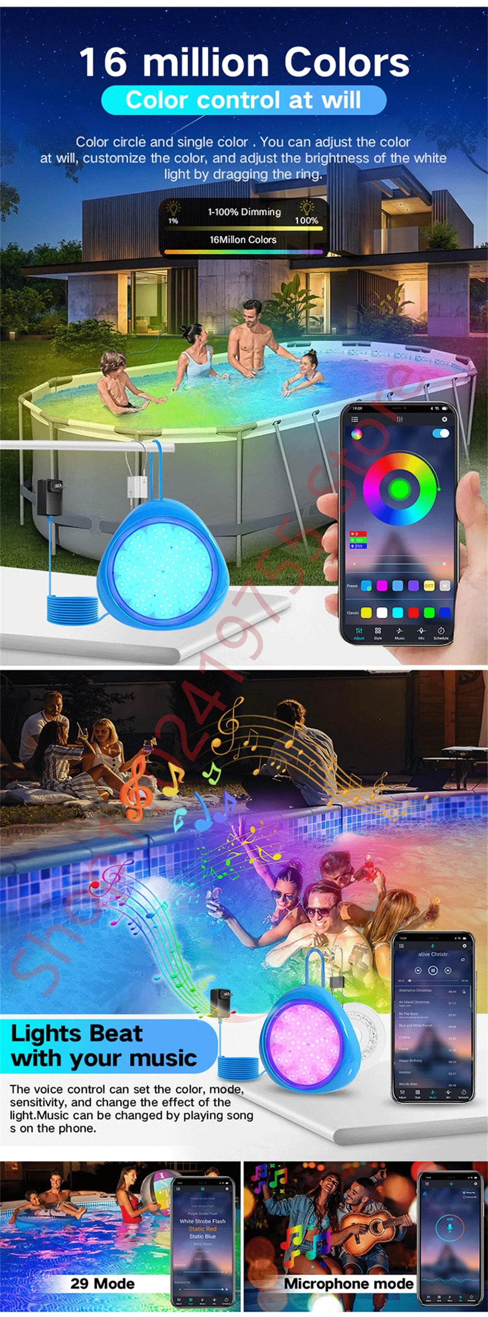 Smart RGB LED Underwater Pool Light 12W–25W