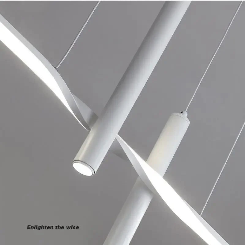 Modern Linear LED Chandelier with Adjustable Spotlights
