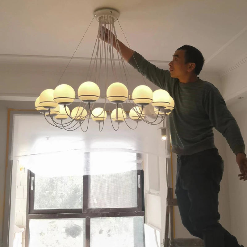 Simple White Glass Ball Chandelier