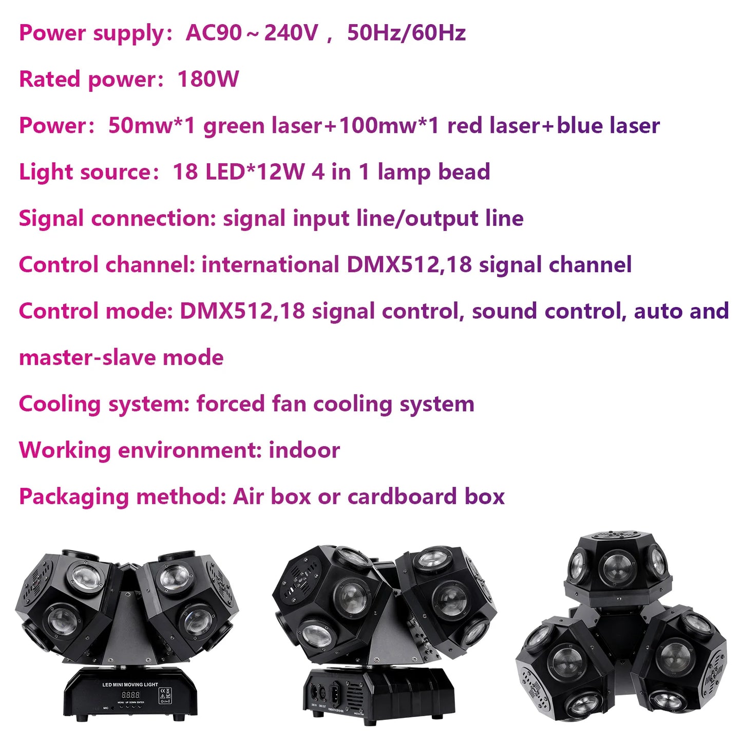 180W Triple-Head RGBW LED Moving Head Beam Light