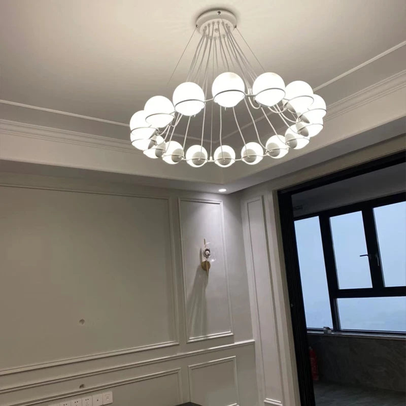 Simple White Glass Ball Chandelier