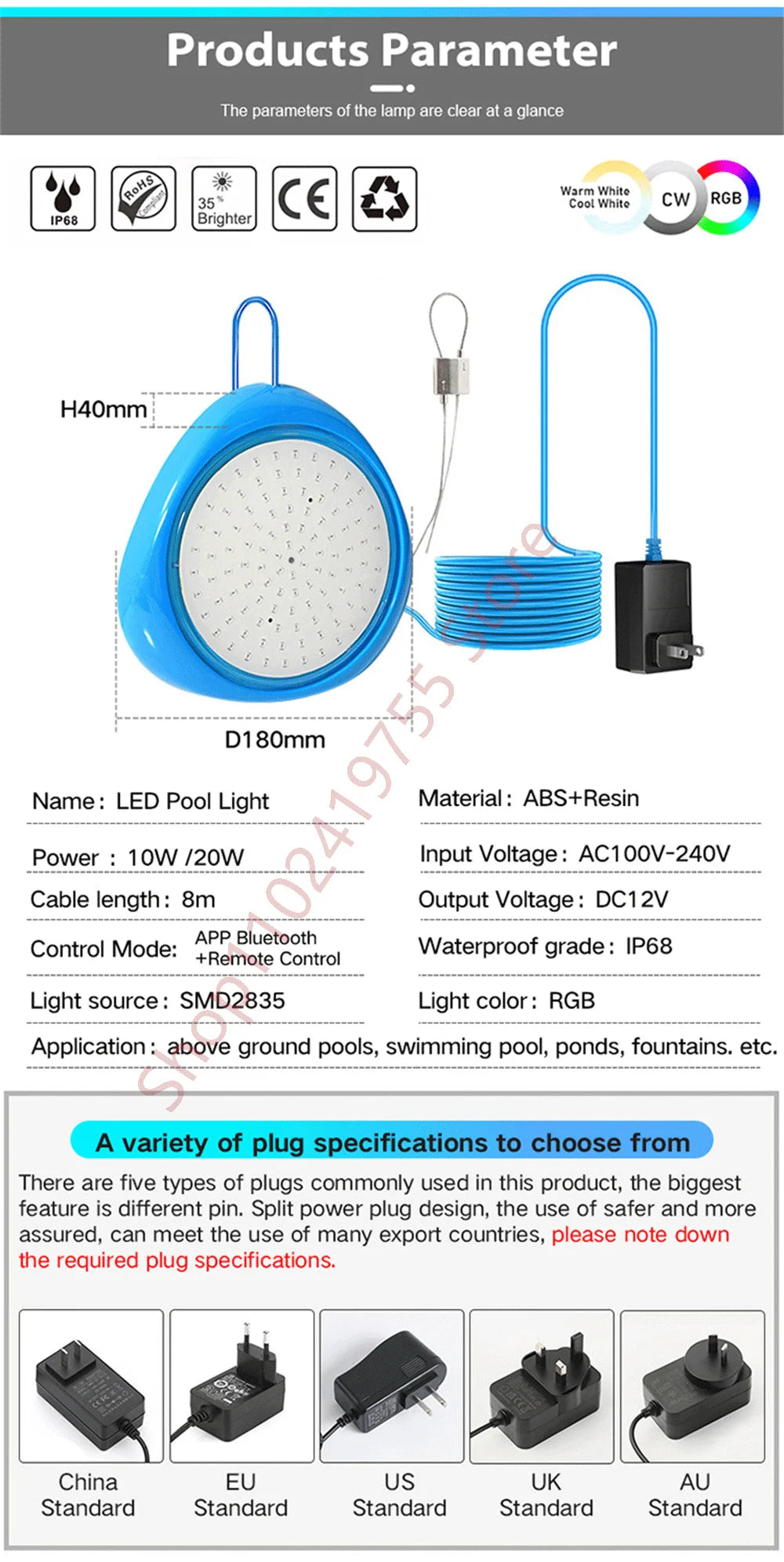 Smart RGB LED Underwater Pool Light 12W–25W
