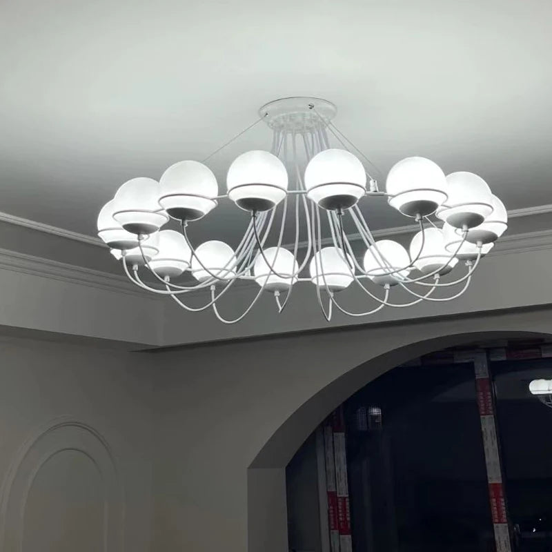 Simple White Glass Ball Chandelier
