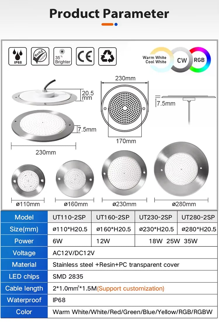 Smart RGB LED Underwater Swimming Pool Light 12V