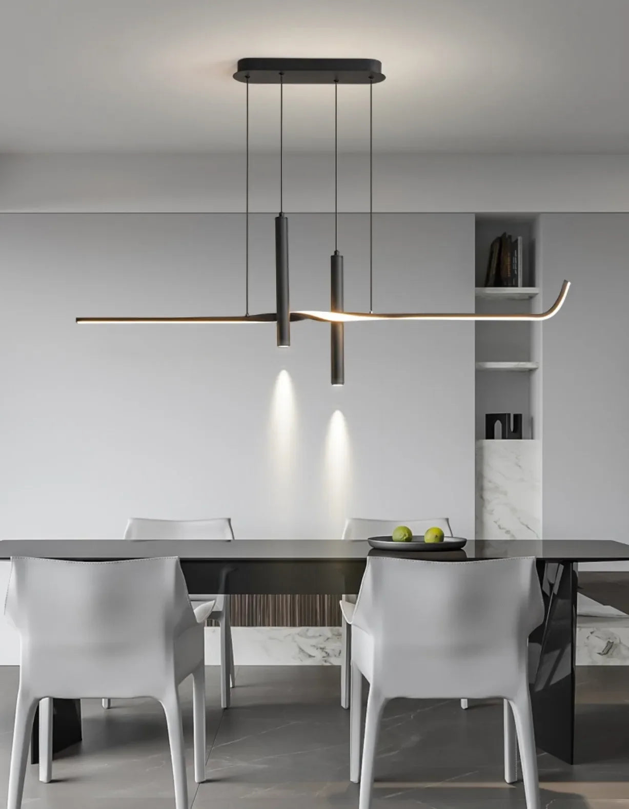 Modern Linear LED Chandelier with Adjustable Spotlights