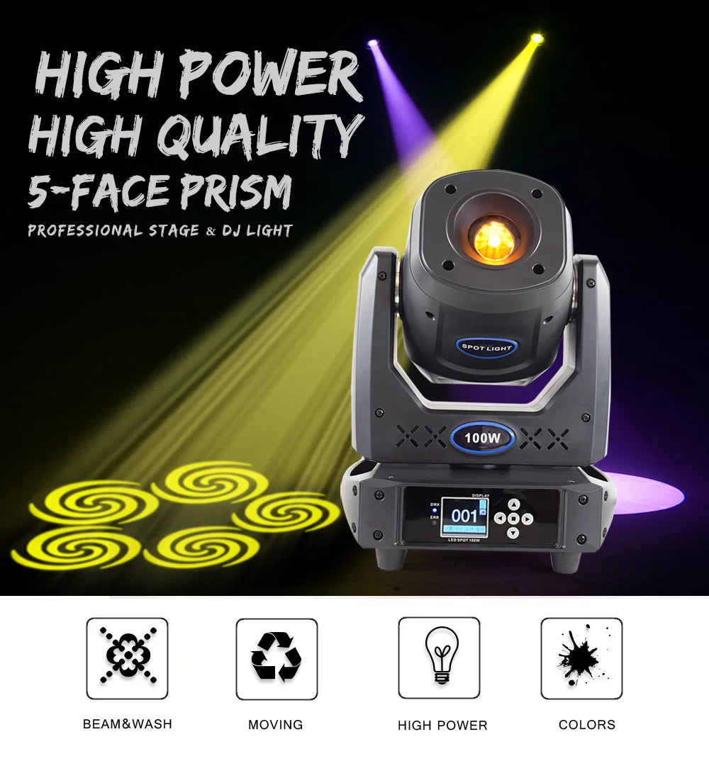 LED Spot 100W Moving Head Light with 8-Face Prism