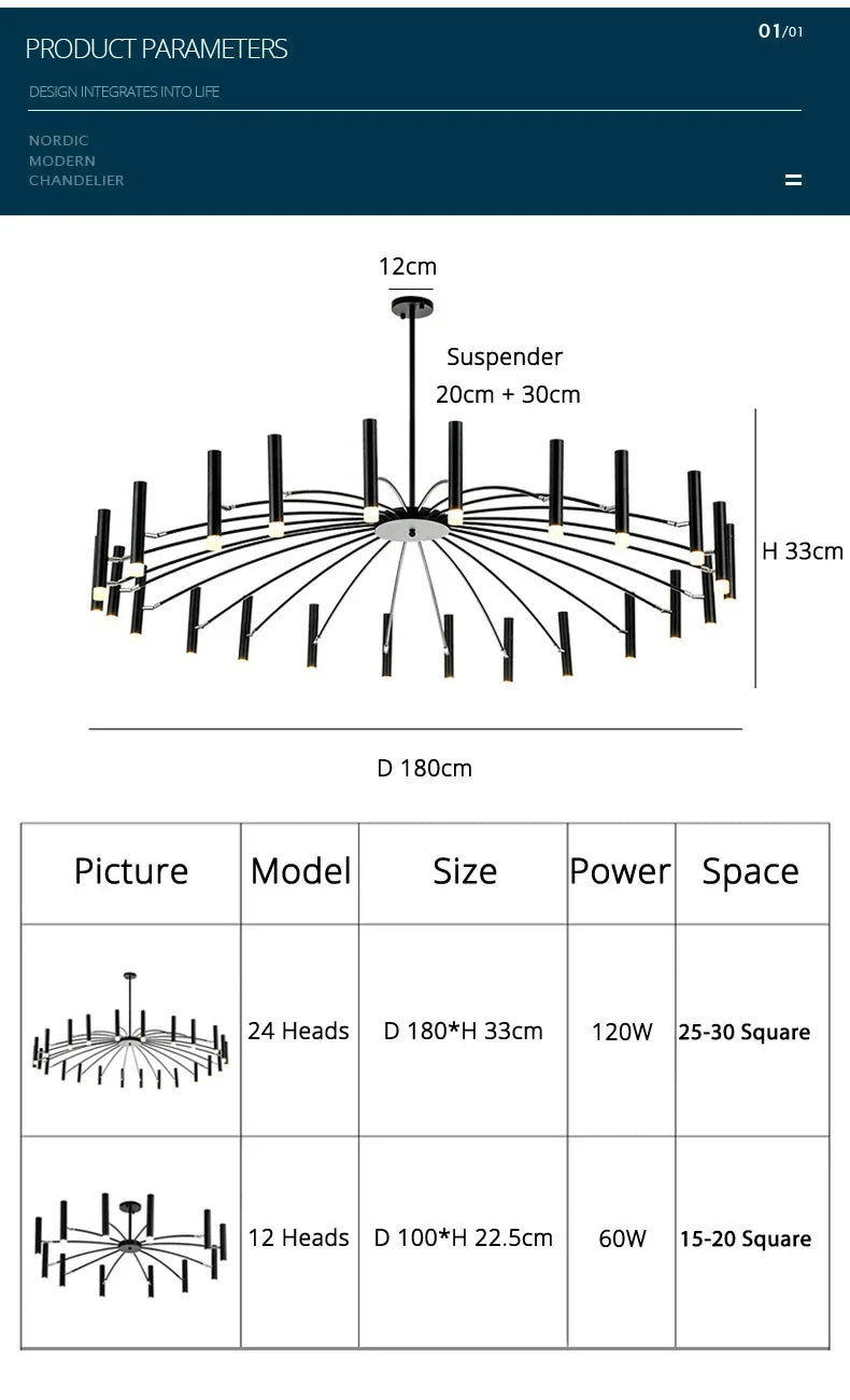 Modern Black Metal Ceiling Spotlight Chandelier