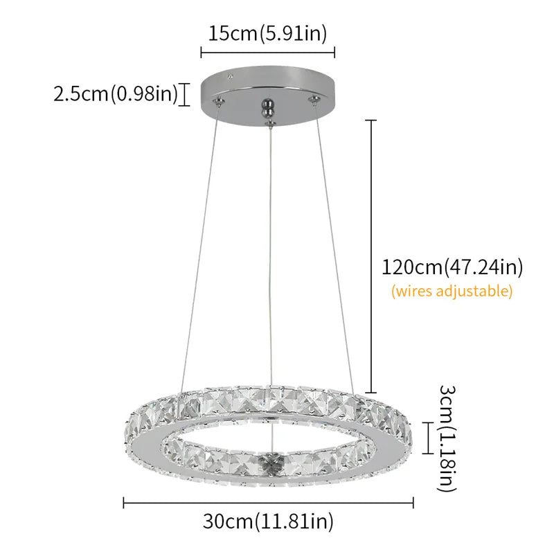 LED Luxury Ring Pendant Light with Crystal Accents and Adjustable Color Modes
