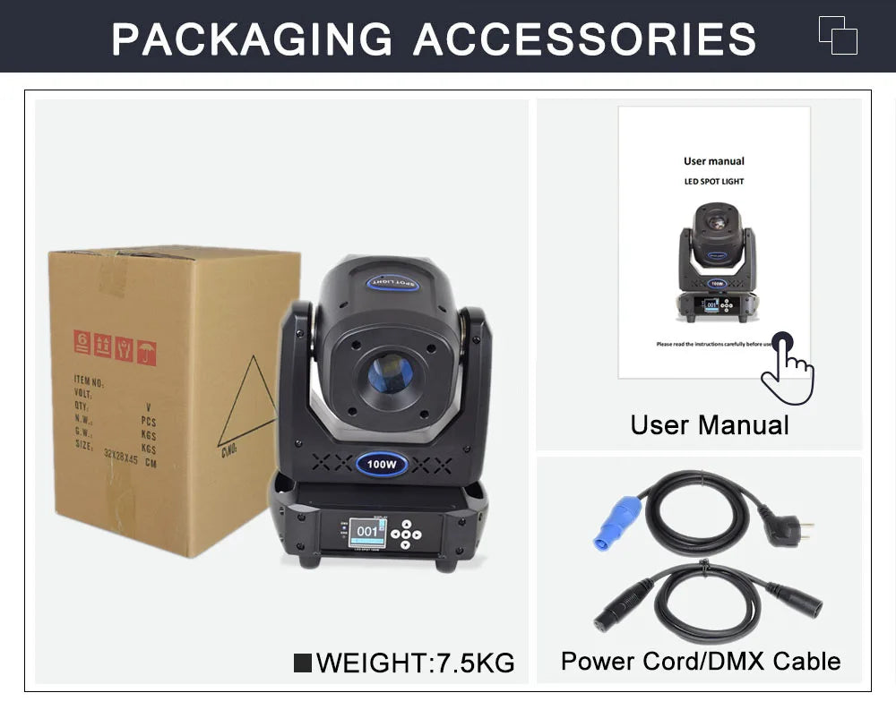 LED Spot 100W Moving Head Light with 8-Face Prism