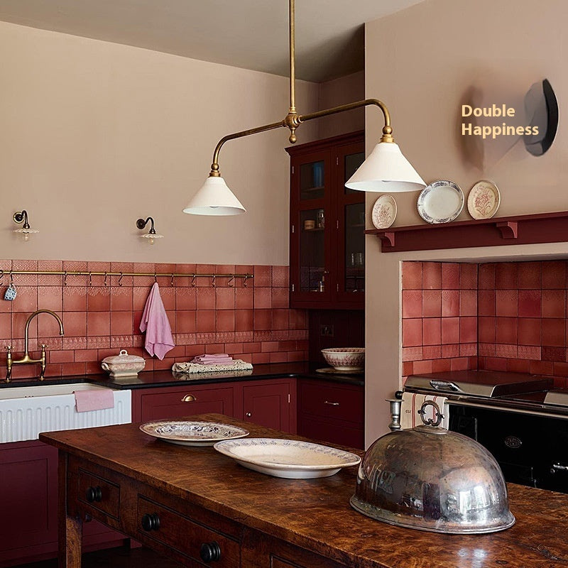 All Copper American Simple Retro Restaurant Kitchen Island Linear Chandelier