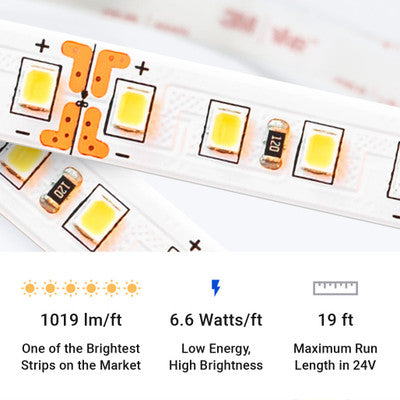 16FT Reel 12V DC 3000K Warm White UltraBright™ Industrial Series LED Strip Light - NEW Updated Version CRI90+ With Pre-Soldered Wire Leads