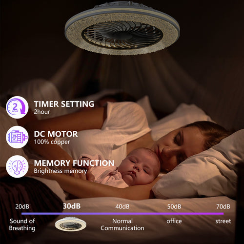 23-Inch LED Enclosed Ceiling Fan with RGB Lights | Bladeless Low Profile Ceiling Fan