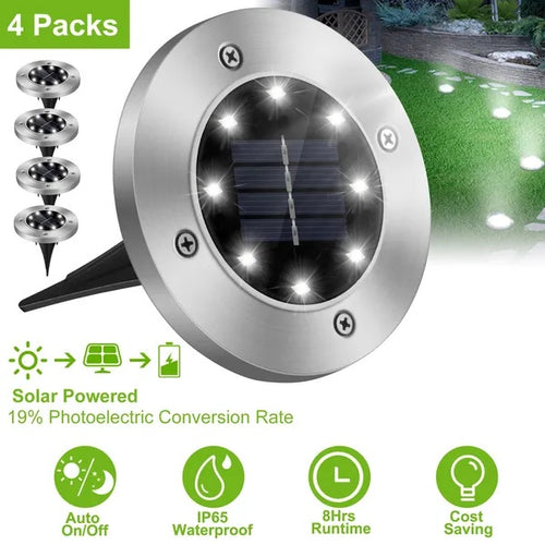4-Pack Solar LED Ground Lights – Waterproof Outdoor Pathway Lighting