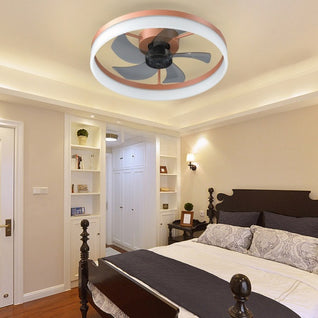 Rose Gold Modern Ceiling Fan with LED Light – Dimmable Slim Recessed Mount Fan with Remote Contro