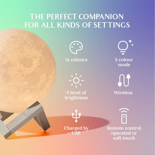 16-Color LED Moon Lamp with Stand & Remote Control