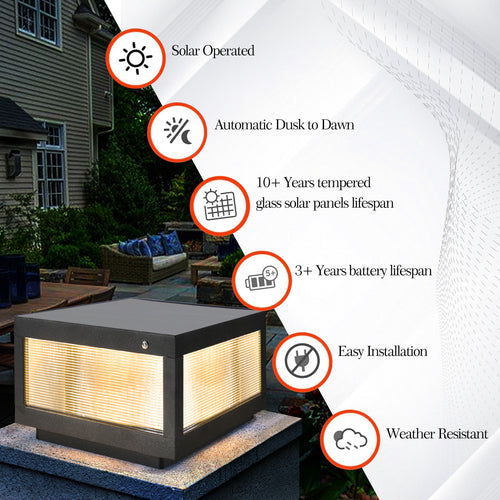 12-Inch Black Solar LED Post Cap Light