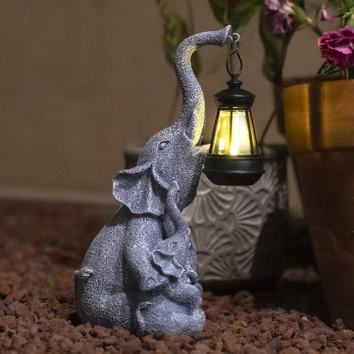 Solar Elephant Figurine Garden Light with Warm LED Glow