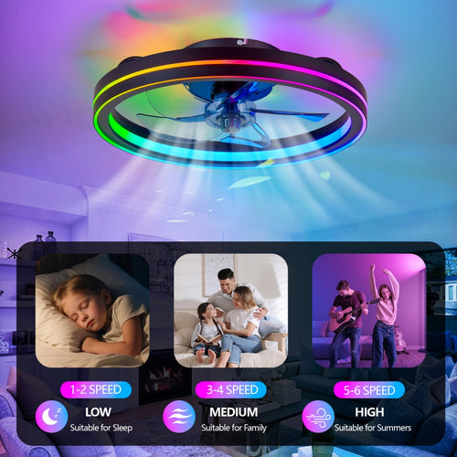 19-Inch RGB LED Ceiling Fan with Light, Remote & App Control