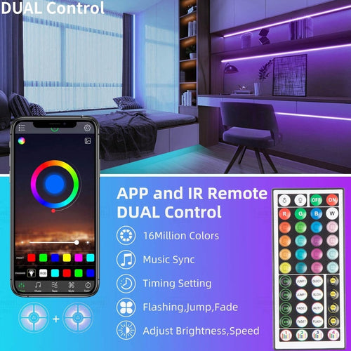 RGB LED Strip Lights with Music Sync & Smart App Control