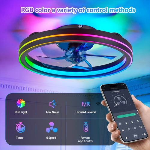 19-Inch RGB LED Ceiling Fan with Light, Remote & App Control