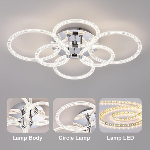 Modern LED Ceiling Light – 6 Ring Flush Mount Dimmable Ceiling Lamp