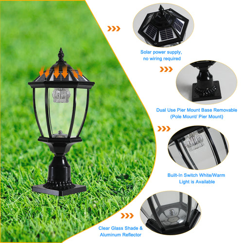 20" Black Solar Powered LED Outdoor Lantern (2-Pack)