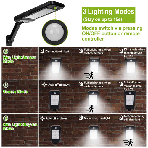 60-LED Solar Outdoor Wall Light with Motion Sensor & Remote