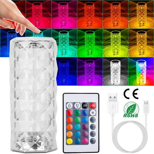 Crystal Diamond Rose LED Table Lamp with Remote & Touch Control