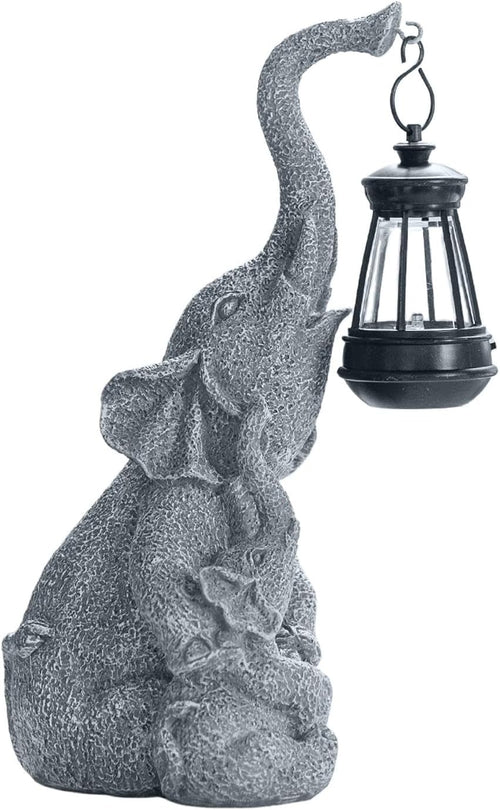 Solar Elephant Figurine Garden Light with Warm LED Glow