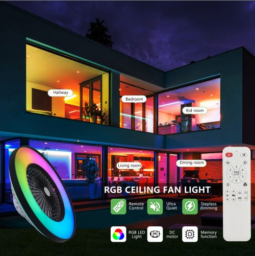 23-Inch Smart LED Ceiling Fan with RGB Lighting & Remote Control