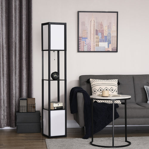 Modern Shelf Floor Lamp with Dual Fabric Shades