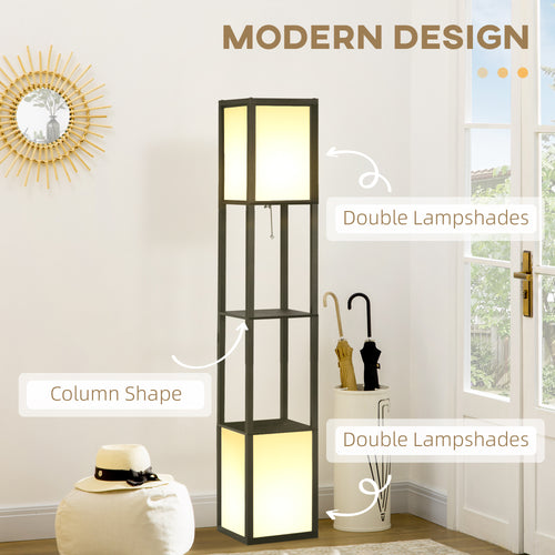 Modern Shelf Floor Lamp with Dual Fabric Shades