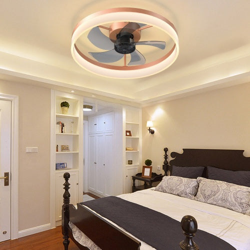 Rose Gold Modern Ceiling Fan with LED Light – Dimmable Slim Recessed Mount Fan with Remote Contro